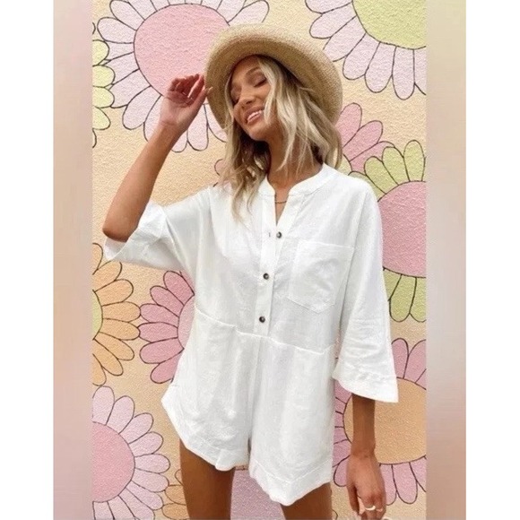 Show Me Your MuMu Pants - Show Me Your Mumu White Cannon Denim Romper - Size XL